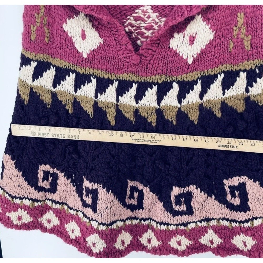 Boston Proper Sweater Poncho Women L Chunky Knit Boho Pink Purple‎ Nordic